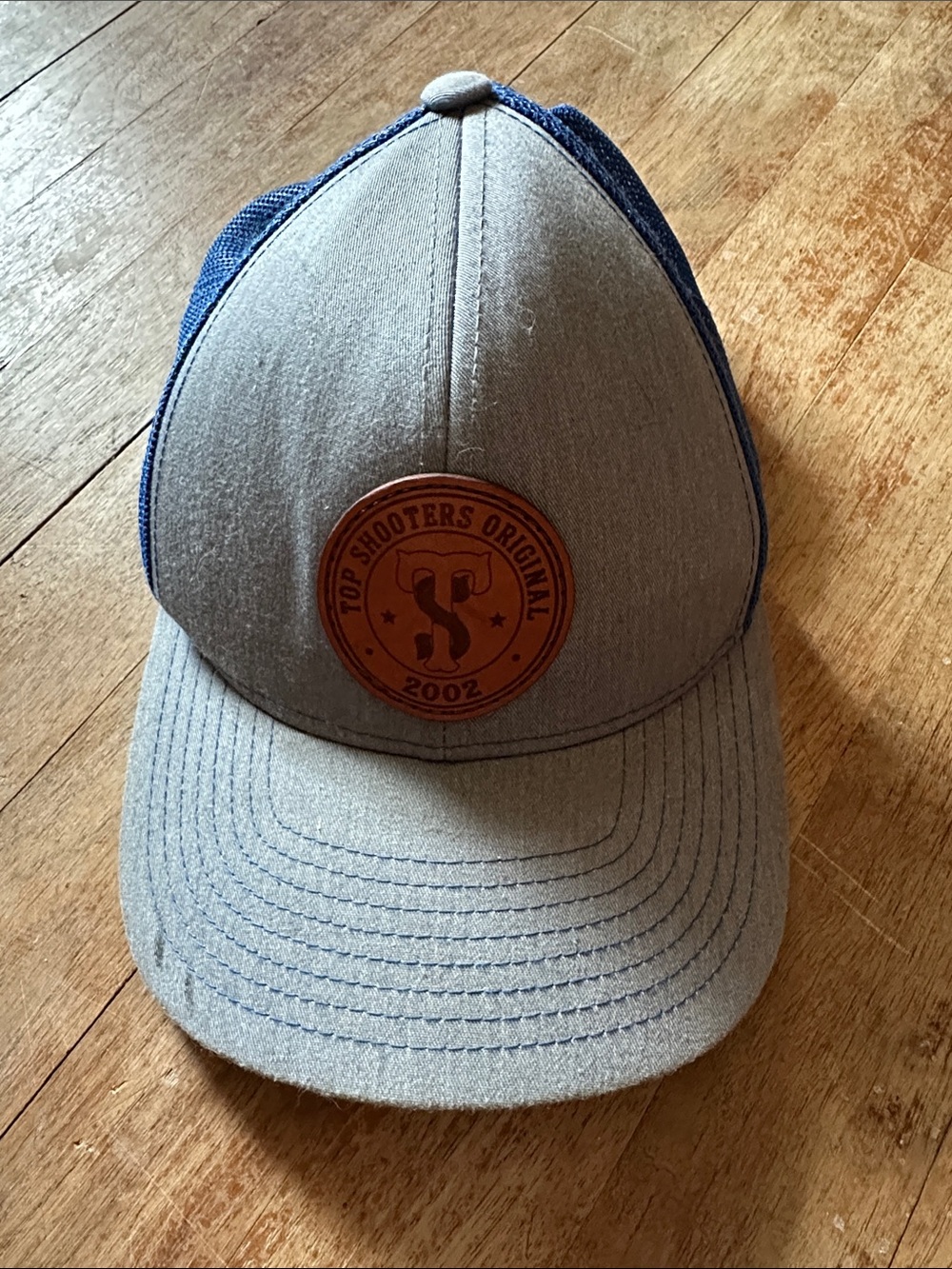 Pacific Headwear Gray Top Shooters Trucker Hat with Brown Leather Patch